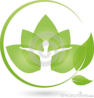 Person and Leaves, Fitness and Alternative Therapist Logo Stock Photo