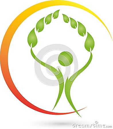 Person and leaves, plant, wellness and naturopathic logo Stock Photo