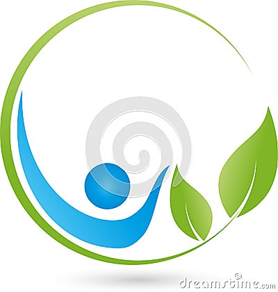 Person and leaves, plant, wellness and naturopathic logo Stock Photo