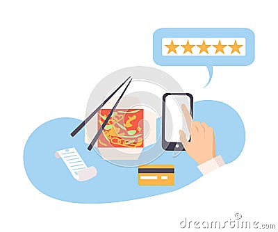 Person leaves a review on the food vector illustration Vector Illustration