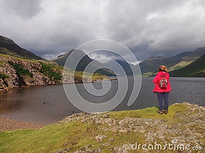 Person looking over Wast Water in the Lake District, Northern England Editorial Stock Photo