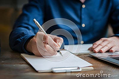 Person makes list, organizing priorities to facilitate decision making process Stock Photo