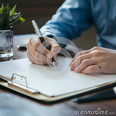 Person makes list, organizing priorities to facilitate decision making process Stock Photo