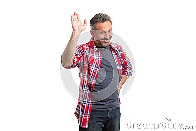 Person making hello gesture Stock Photo