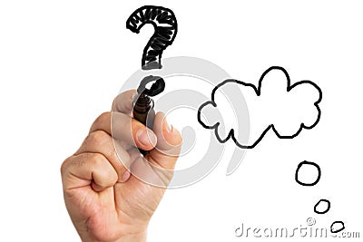 Person making question mark on board Stock Photo