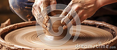 Person Making Vase on Potters Wheel Stock Photo