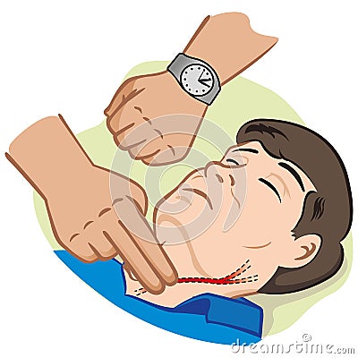 Person measuring pulse through the carotid artery Vector Illustration