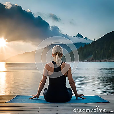 Meditation in a calm, beautiful and quiet place, in the mountains, on the beach Stock Photo