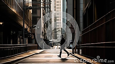 A person jogs through a cityscape dodging people and obstacles in their path created with Generative AI Stock Photo