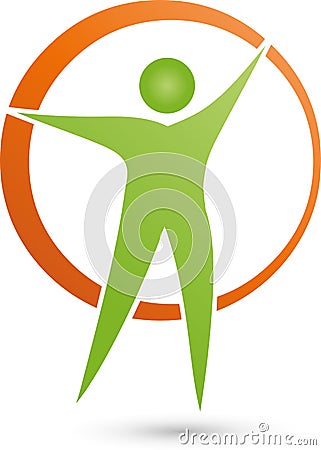 Person in motion and circle, fitness and health logo Stock Photo