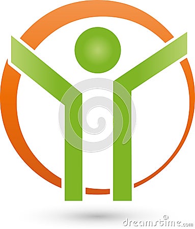 Person in motion and circle, fitness and health logo Stock Photo