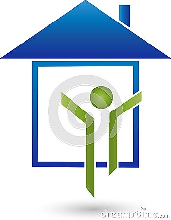 Person in motion and house, business and real estate logo Stock Photo