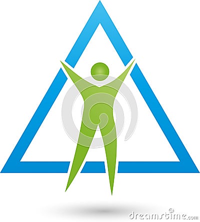 Person in motion and triangle, fitness and health logo Stock Photo