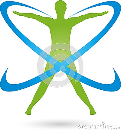 Person on the move and circles, colored, fitness and health logo Stock Photo