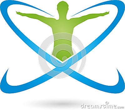 Person on the move and circles, colored, fitness and health logo Stock Photo