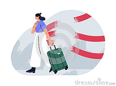 Person moving abroad, leaving, departing to another country. Woman breaking links, connections, ties during movement Vector Illustration