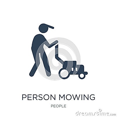 person mowing the grass icon in trendy design style. person mowing the grass icon isolated on white background. person mowing the Vector Illustration