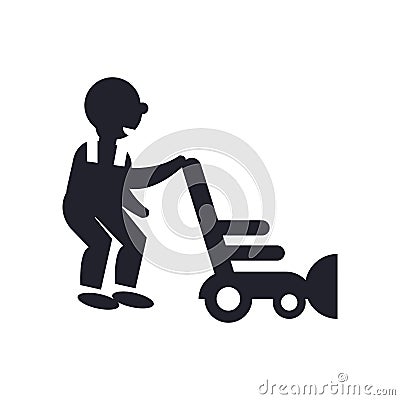 Person mowing the grass icon vector sign and symbol isolated on white background, Person mowing the grass logo concept Vector Illustration