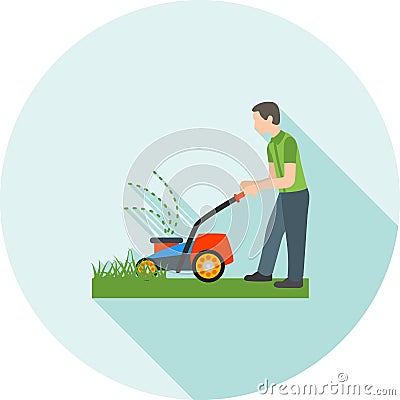 Person Mowing Grass Vector Illustration