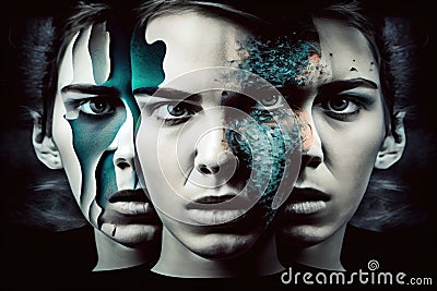 person, with multiple personalities, experiencing different symptoms of schizophrenia Stock Photo