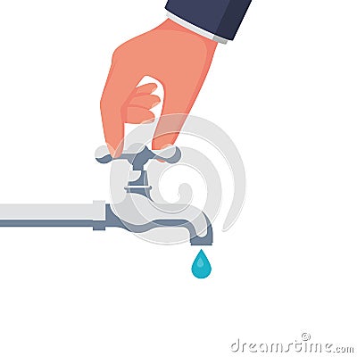 A person opens or closes a water tap. vector Vector Illustration