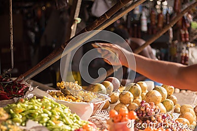 Person paying product at popular fair Stock Photo
