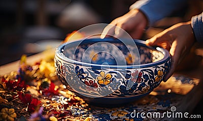 Person Placing Bowl on Table Stock Photo