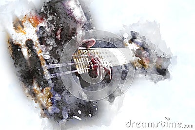 Person Playing Electric Bass Guitar in watercolor style Stock Photo