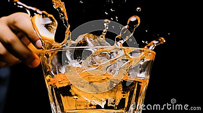 A person pouring orange juice into a glass of water, AI Stock Photo