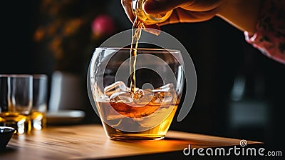 A person pours a drink into the glass, AI Stock Photo