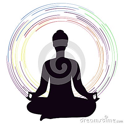 Person practicing yoga Rainbow round Vector Illustration