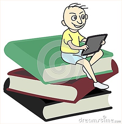 Person prefers reading on a tablet, he is not interested in books Vector Illustration