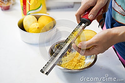 Person preparing food on table Stock Photo