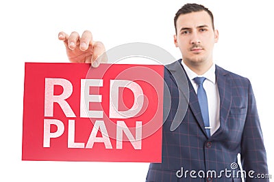 Person presenting red plan paper Stock Photo