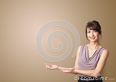 Person presenting something with empty space Stock Photo