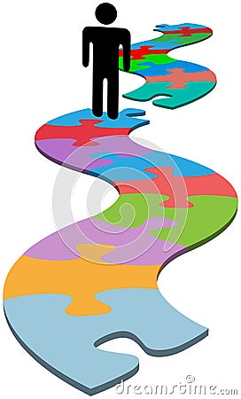 Person problem missing piece puzzle find solution Vector Illustration