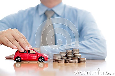 Person Protecting Increasing Coins And Car Stock Photo