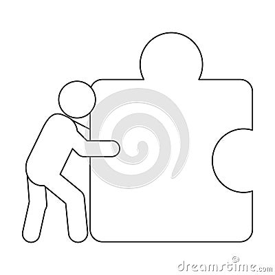 person pushing puzzle piece icon Cartoon Illustration