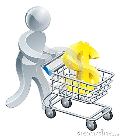 Person pushing trolley with dollar sign Vector Illustration