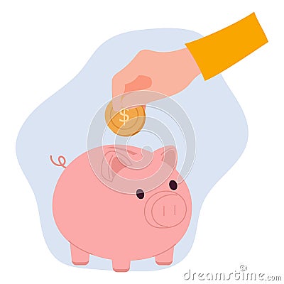 a person puts money in a piggy bank. Finance and banking, investments. Vector illustration Vector Illustration