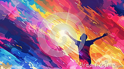 Person Reaching for Sky Written Affirmations Stock Photo