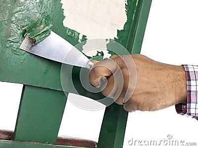 Person removing paint Stock Photo