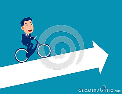 Person ride bicycle on arrow and growth direction Vector Illustration