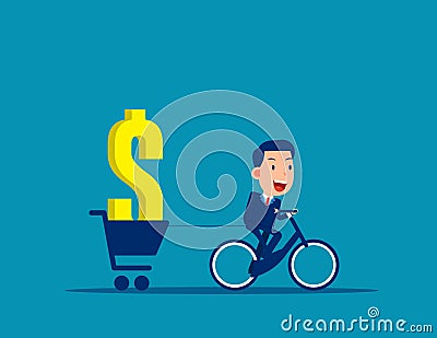 Person ride a bike carrying money concept Vector Illustration