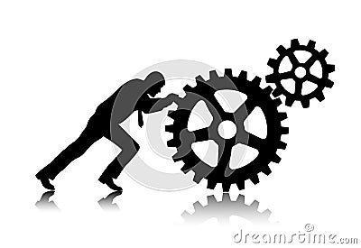 Person rotates gear wheels Vector Illustration