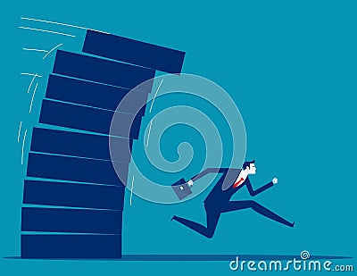 Person running away from falling pile. Business vector illustration concept Vector Illustration