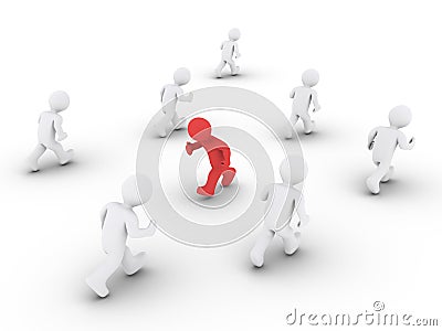 Person is running at the opposite direction from others Stock Photo
