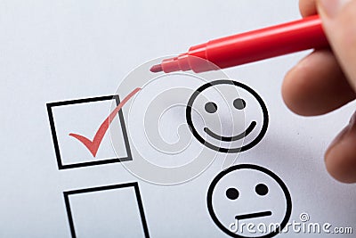 Tick Placed In Customer Service Satisfaction Survey Form Stock Photo