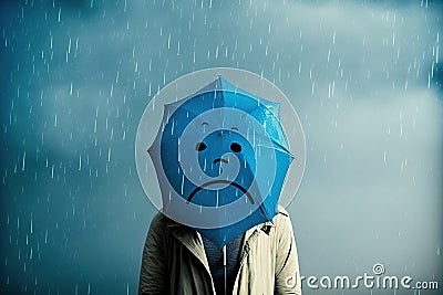 sad person standing in the rain on blue monday, the most depressing day of the year - generative AI Stock Photo