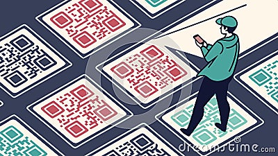 Person scanning QR code pattern, digital interaction vector design Generative AI Vector Illustration